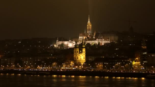 Budapešť Maďarsko Noci Panorama Města Hrad Hill — Stock video