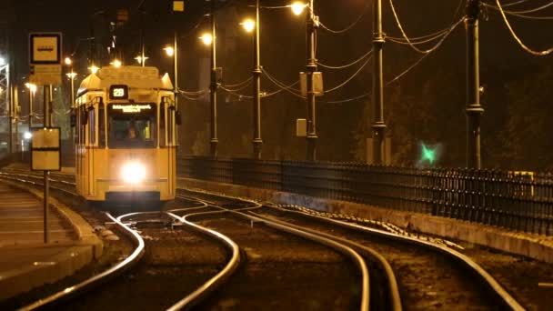 Будапешт Угорщина Другий Трамвай Вночі Сеченьї Ркп Центрі Міста — стокове відео