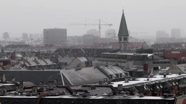 Κοπεγχάγη Δανία Χιόνι Πέφτει Πάνω Από Την Πόλη — Αρχείο Βίντεο