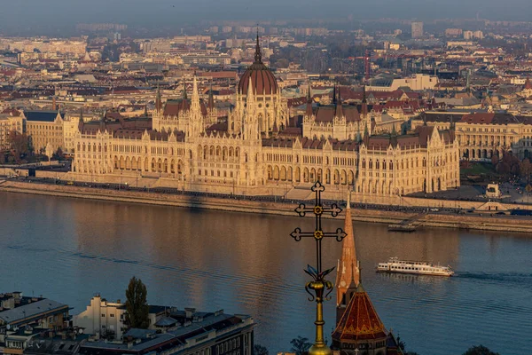 Budapest Hongrie Vue Parlement Depuis Église Matthias — Photo