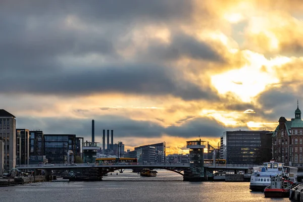 Kopenhag Danimarka Knippels Köprüsü Kopenhag Ufuk Çizgisi Kış Günbatımında — Stok fotoğraf