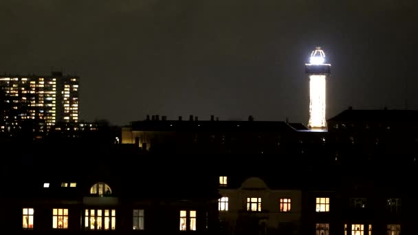 Köpenhamn Danmark Landmärket Zoo Tower Upplyst Natten — Stockvideo