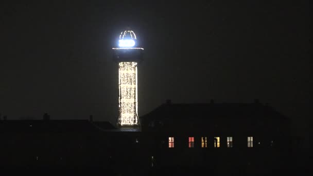 Köpenhamn Danmark Landmärket Zoo Tower Upplyst Natten — Stockvideo