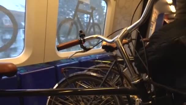 Copenaghen Danimarca Biciclette Sono Parcheggiate All Interno Treno Pendolare Uno — Video Stock