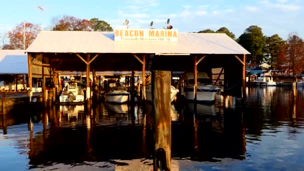 Solomons Maryland Eua Vista Nascer Sol Sobre Uma Marina Rio — Vídeo de Stock