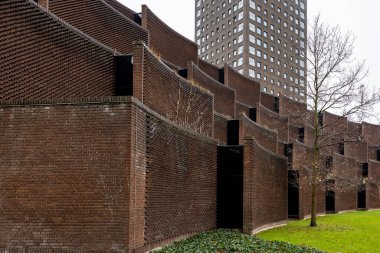 Copenhagen, Denmark, A park in the Carlsberg district and the so-called Hanging Gardens structures which separate the park from a residential area.