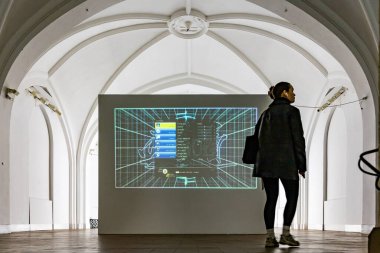 Copenhagen, Denmark The interior of the Nikolaj Contemporary Art Center and modern exhibit.