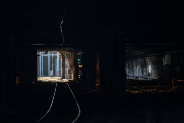 Copenhagen, Denmark Commuter train tracks in a tunnel