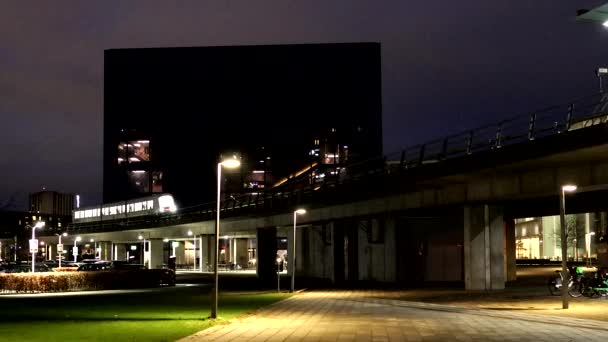 Copenhagen Denmark Metro Train Line Byen Metro Station Night — Αρχείο Βίντεο