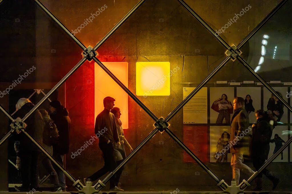 Copenhagen, Denmark Concert goers at night in the DR-byen concert hall