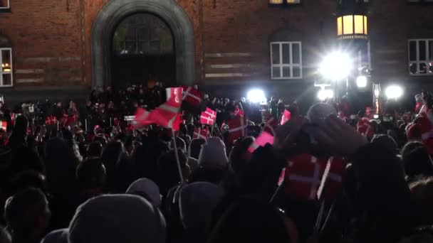 Copenhagen Denmark Supporters National Handball Team Gather City Hall Celebrate — стоковое видео