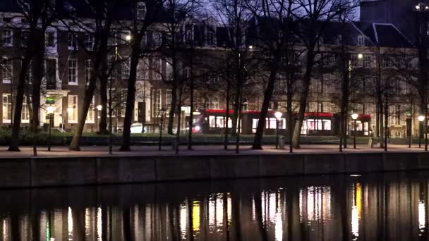 Lahey Hollanda Şehir Içinden Bir Tramvay Geçiyor — Stok video