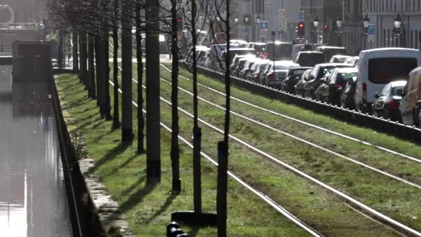 Haya Países Bajos Tranvía Ciudad Recorre Ciudad — Vídeos de Stock