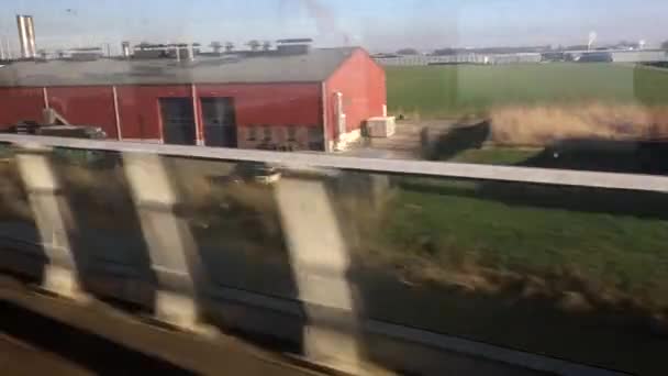 Rotterdam Netherlands View Out Moving Train Fields Holland — ストック動画