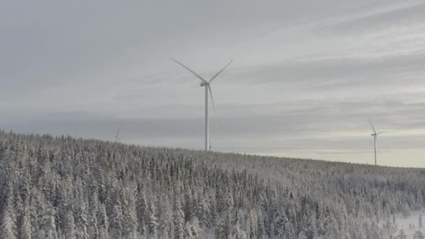 Umea Sweden Wind Turbines Top Mountain Snow — Wideo stockowe