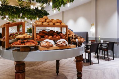 The Hague, Netherlands A bread station at a hotel breakfast.