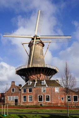 Delf, Netherlands The landmark Delft Windmill de Roos in the center of the city.