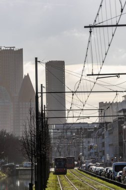 The Hague, Netherlands A tram rides in the downtown.