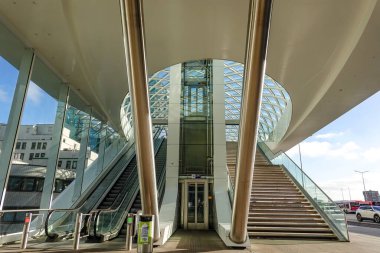 The Hague, Netherlands The entrance to the hypermodern Metro station to Rotterdam.