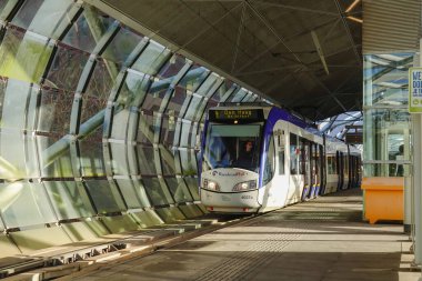 The Hague, Netherlands  A modern elevated tram system in the downtown.