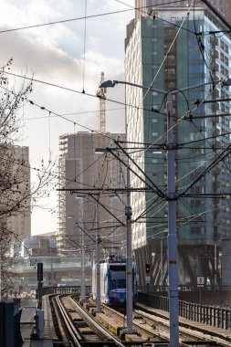 The Hague, Netherlands A modern elevated tram system in the downtown.