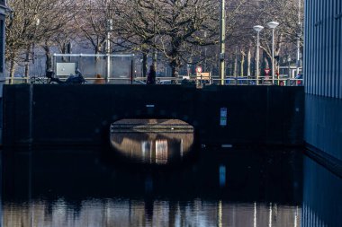 The Hague, Netherlands, A view of a small canal in the downtown on Smidswater.