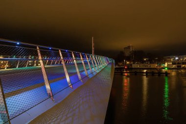 Copenhagen, Denmark The Lille Langebro bicycling and pedestriand bridge at night.