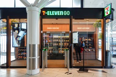 Copenhagen, Denmark A self service 7-Eleven store with automated check-out.