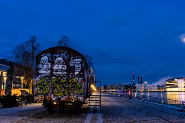 Koppenhága Dánia Egy Régi Vasúti Kocsi Islandsbrygge Vízparton — Stock Fotó