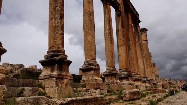 Jerash Jordanië Ruïnes Beroemde Grieks Romeinse Jarash Archeologische Site Bekend — Stockvideo