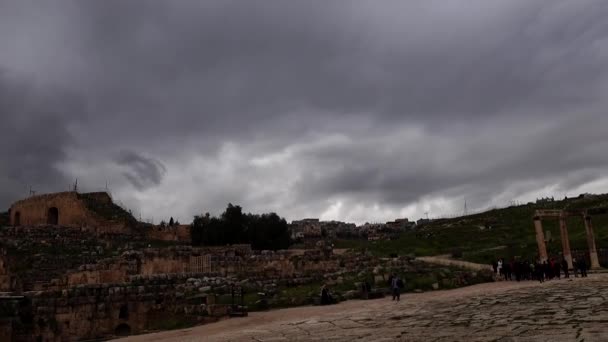 Jerash Jordánsko Zřícenina Slavném Archeologickém Nalezišti Greco Roman Jarash Známém — Stock video