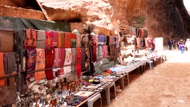 Petra Giordania Uno Stand Nell Antica Città Vende Souvenir Beduini — Video Stock