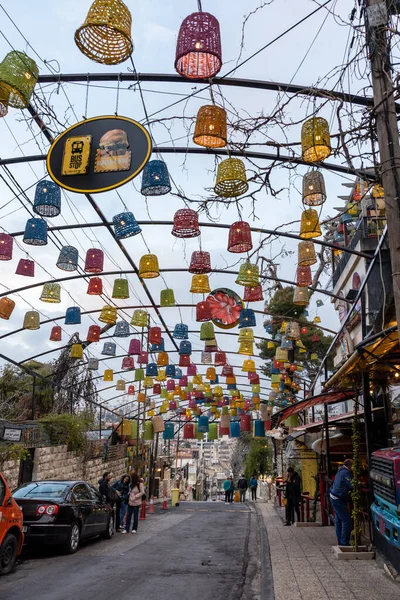 Amman Jordan Trendy Restaurant Lively Colorful Serpentine Rainbow Street Downtown — Stock Photo, Image