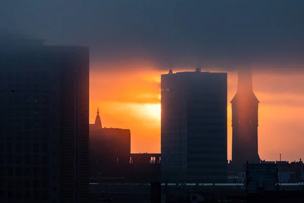 stock image Copenhagen, Denmark Dawn over the City Hall and city skyline.