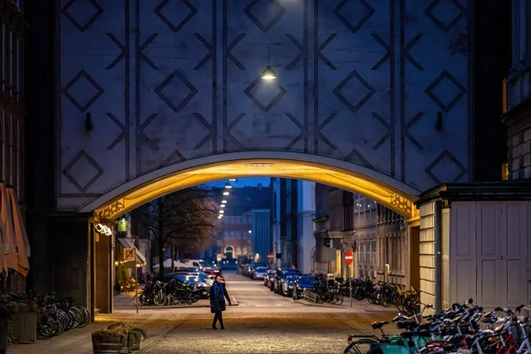 Copenhague Dinamarca Pedestre Passagem Agosto Bournonvilles Kongens Nytorv Noite — Fotografia de Stock