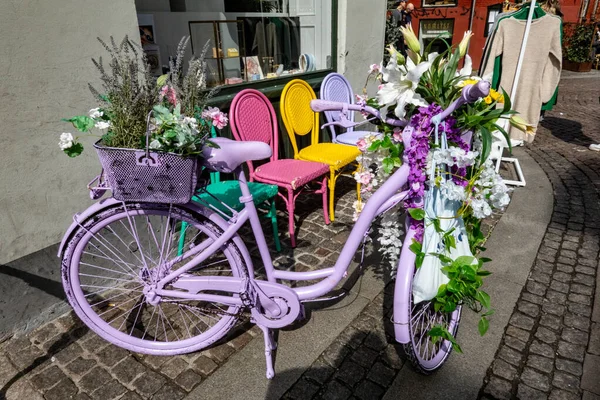 Copenhagen Denmark Painted Bicycle Flowers Kompagnistrade Downtown Stock Image