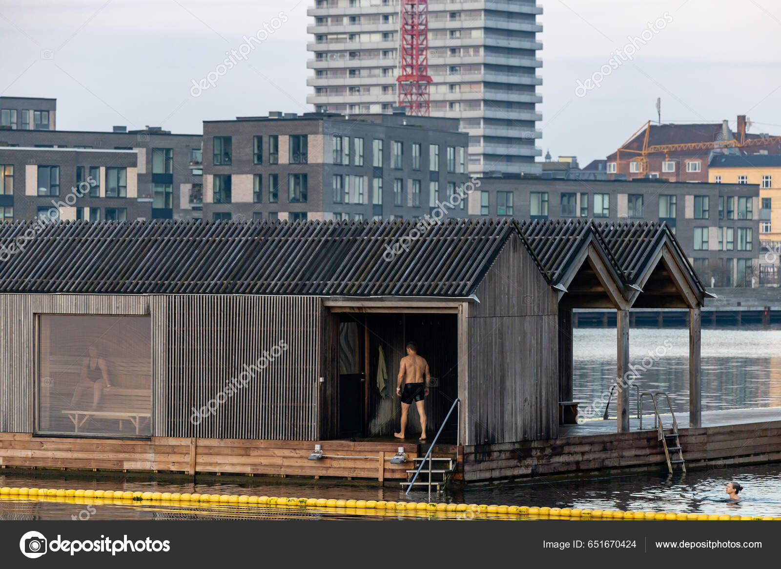 Copenhagen Denmark People Bathing Early Morning Swimming Sauna Facility Called Stock Editorial