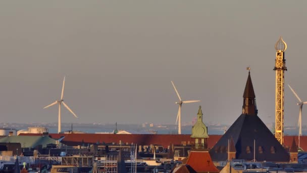 コペンハーゲン デンマーク日没時の首都のスカイライン — ストック動画