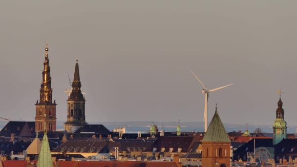 Kopenhagen Denemarken Skyline Van Hoofdstad Bij Zonsondergang — Stockvideo
