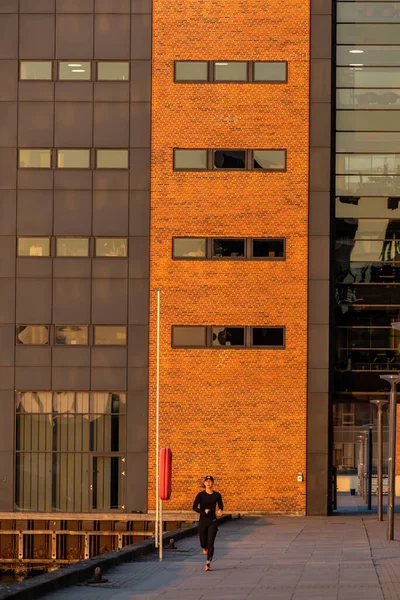 덴마크 코펜하겐 지역에서 햇살을 받으며 조깅하는 — 스톡 사진