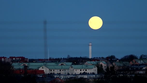 Stockholm Sweden Moon Sets Suburban Western Skyline — Stock Video
