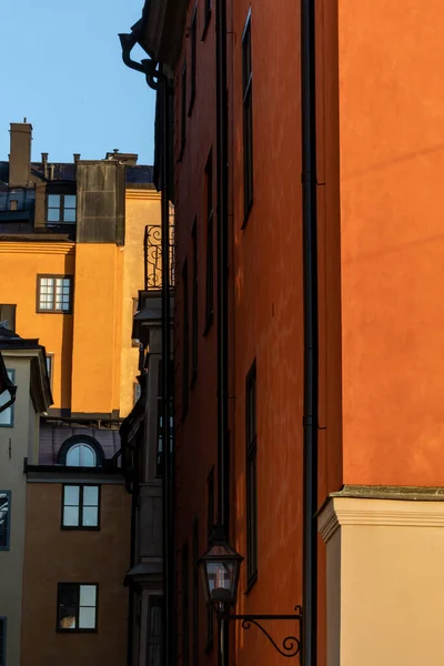 Stockholm Zweden Gevels Van Oude Kleurrijke Gebouwen Gamla Stan Old — Stockfoto