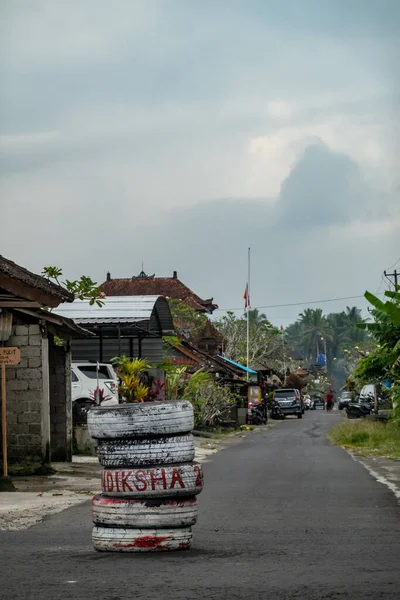 Penebel Bali Indonesia Makeshift Traffic Roundabut Made Used Tires — Stock Photo, Image
