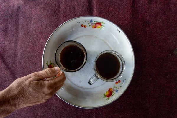 Two Cups Balinese Coffee Served Road Side Truck Stop — Stock Photo, Image