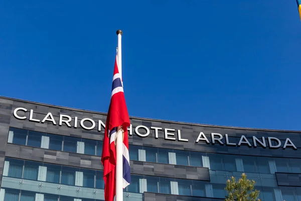 Sztokholm Szwecja Fasada Podpis Lotnisku Arlandzie Dla Hotelu Clarion — Zdjęcie stockowe
