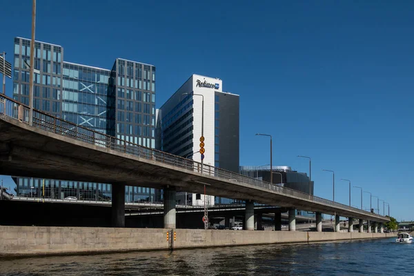 Stockholm Sverige Motorväg Över Kanal Passerar Sas Radisson Hotel Centrala — Stockfoto