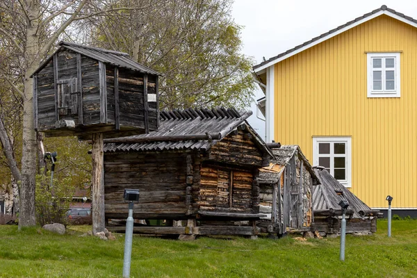 Arjeplog Suecia Casas Madera Tradicionales Expuestas Parque Centro Ciudad — Foto de Stock