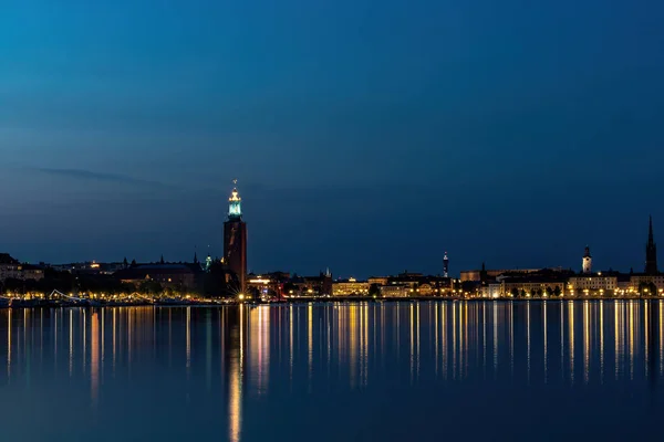 Stockholm Zweden Uitzicht Het Stadhuis Stadshuset Nachts Zomer — Stockfoto