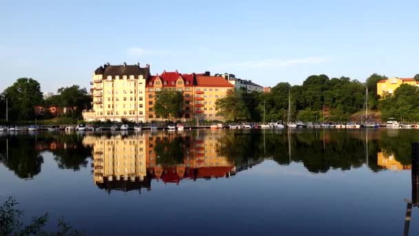 Sztokholm Szwecja Słońce Wschodzi Nad Dzielnicą Grondal Południu Miasta — Wideo stockowe