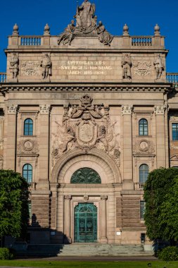 Stockholm, İsveç 15 Haziran 2023 İsveç Parlamento binasının ön cephesi.